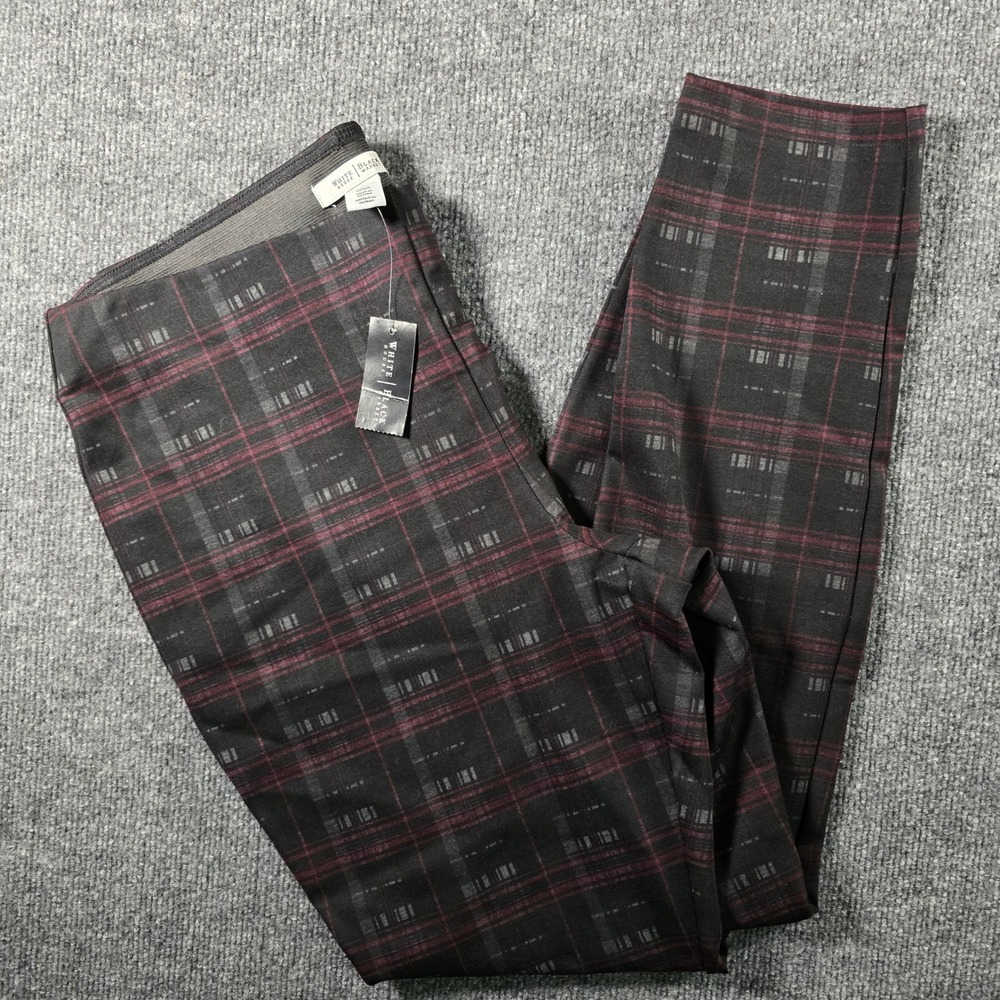 White House Black Market Plaid Ponte Leggings High Rise Black Red NWT Size L
